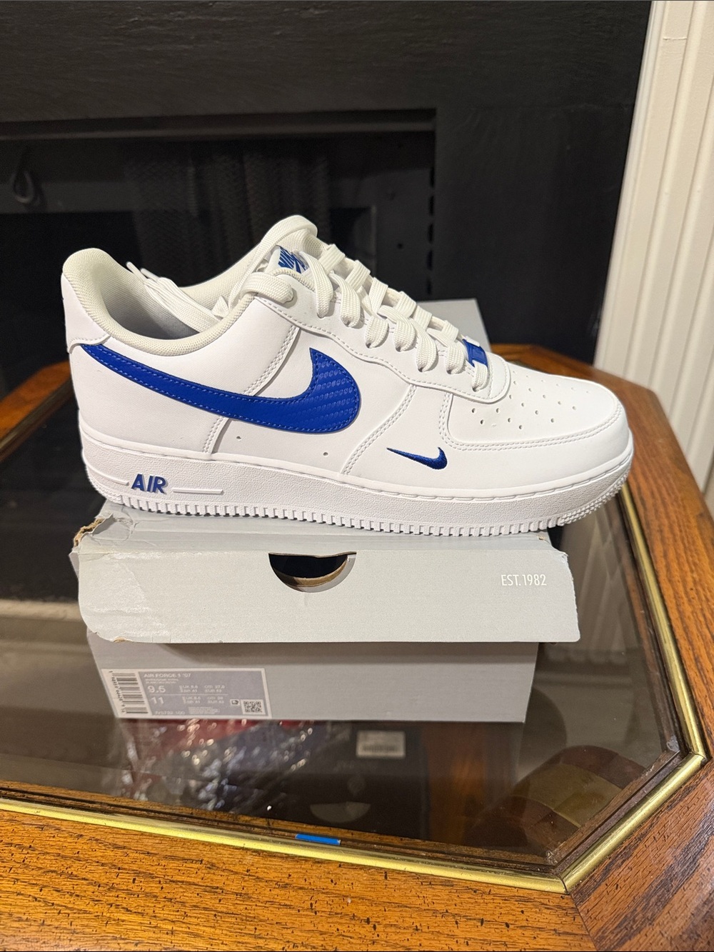 Nike White Leather Sneakers with Royal Blue Swoosh